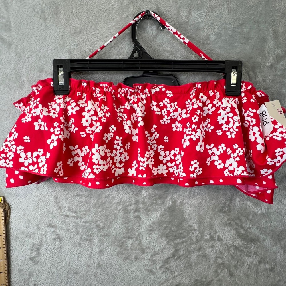 NWT SO Petal‎ Red Floral Flounce Bandeau Bikini Top XL